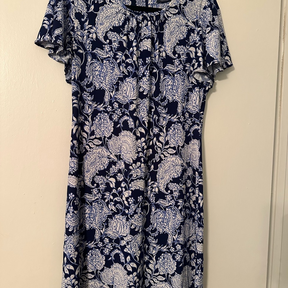 Tommy Hilfiger Navy and White Paisley Midi Dress
